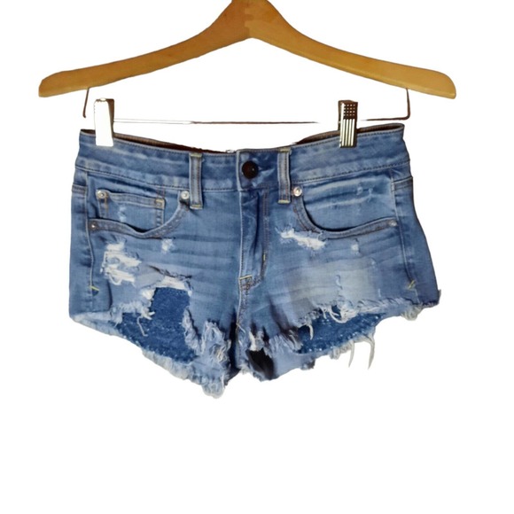 American Eagle Outfitters Pants - American Eagle 6 Women Shortie Shorts Hi Rise Stretch Med Cutoff Daisy Duke Blue